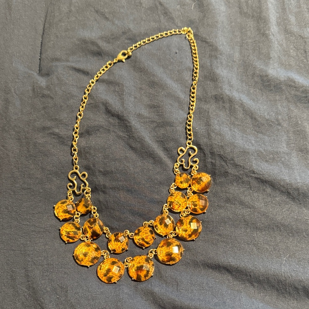 Elegant Gold animal print  Necklace with Amber Accents